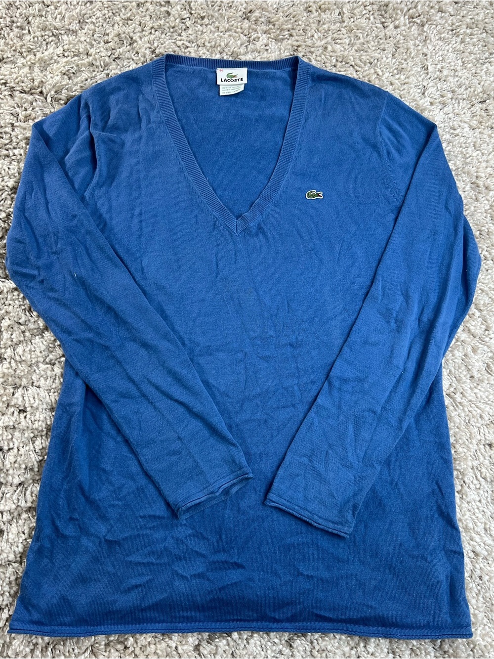 Lacoste Men’s Royal Blue V-Neck Long Sleeve Sweater size 44
